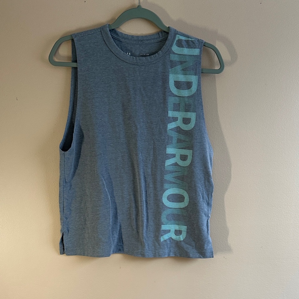 Under Armour Blue Grey Vertical Logo Tank Top